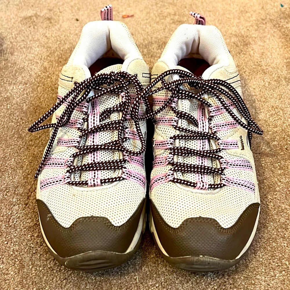 Merrell shoes. Great for hiking.
